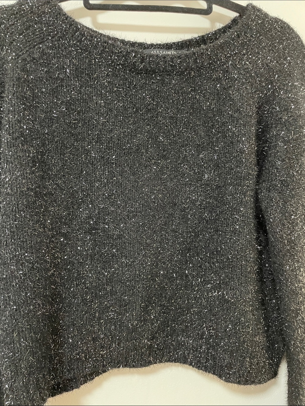 All Saints Sparkle Metallic Black Scoop Neck Knit Sweater - Picture 12 of 16